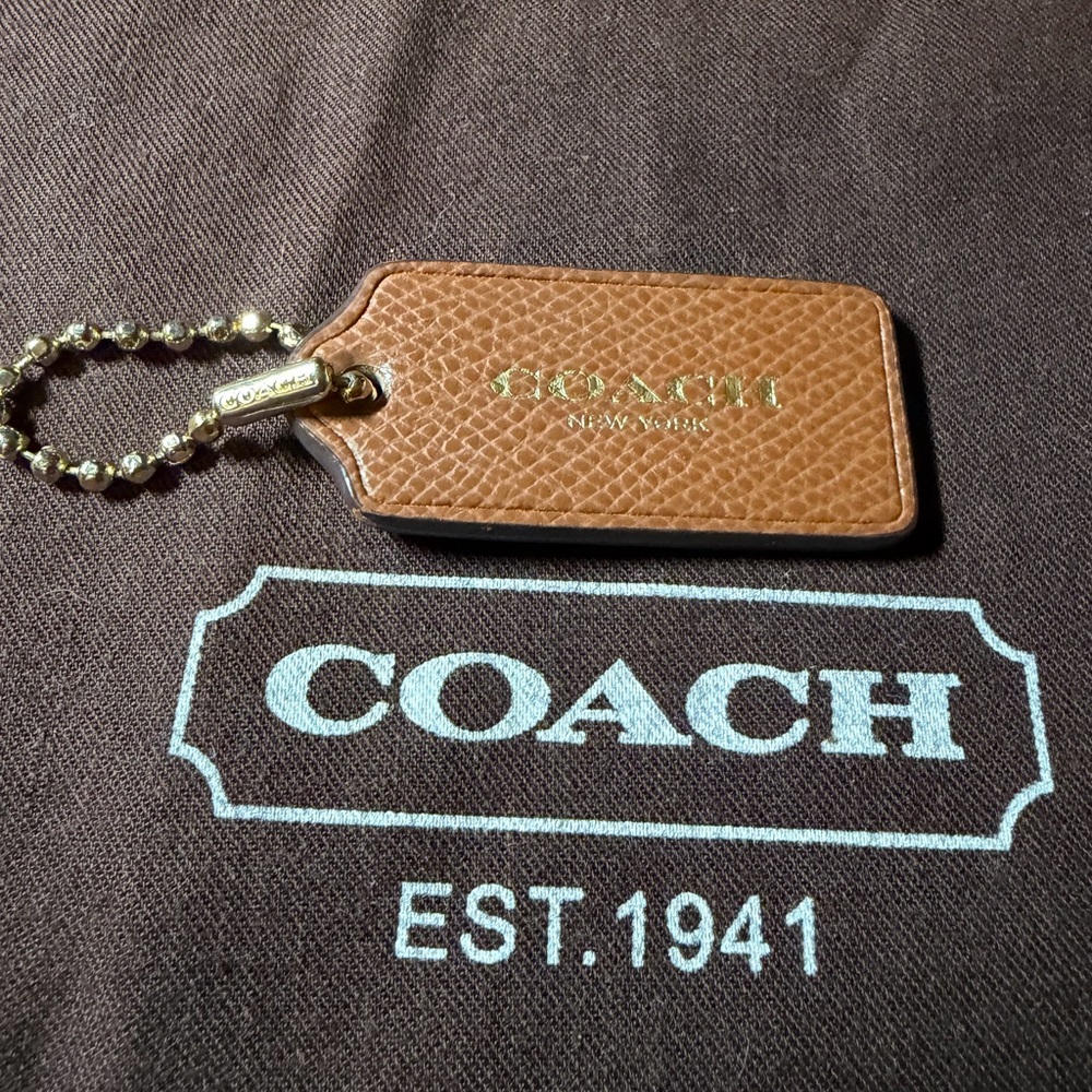 Coach Tan Leather Hang Tag with Coach on ball chain - Picture 2 of 4